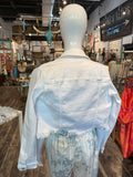 Ivory Distressed Hem Denim Jacket